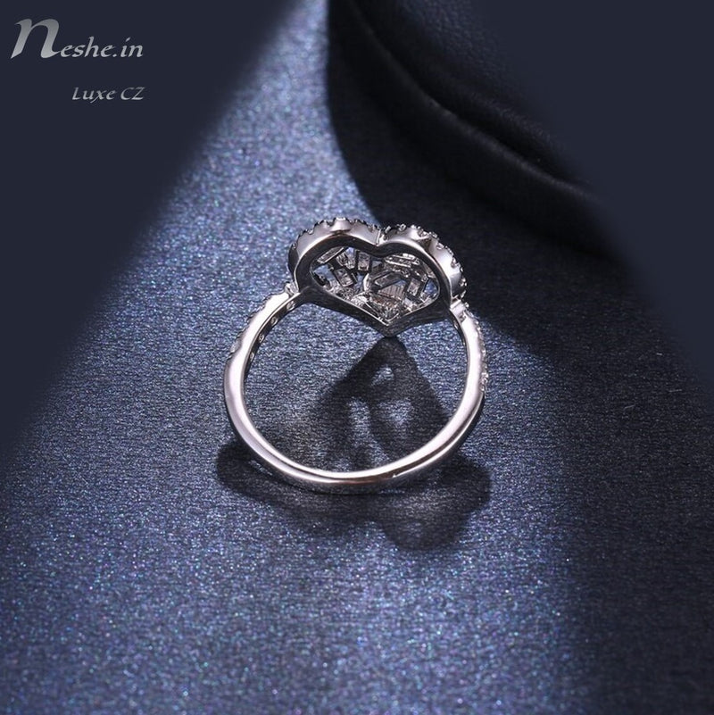 Simple Ring Inlaid Shining Heart Shape Zircon Silvery Rosy - Temu